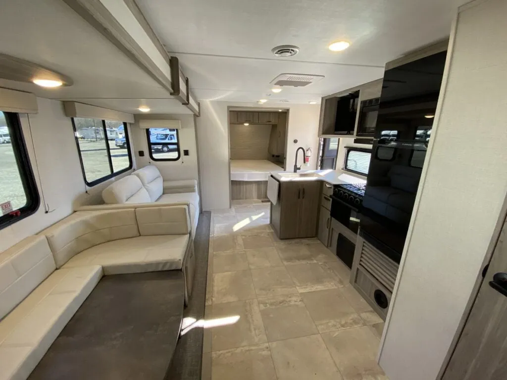 Dining area in a Class A motorhome