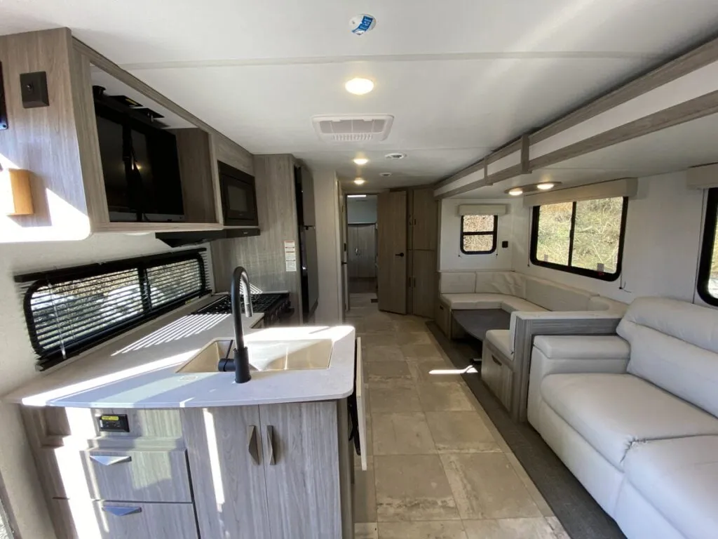 Interior living area of a Class A motorhome