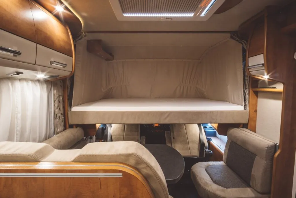 Over-cab alcove bed in a Class C motorhome