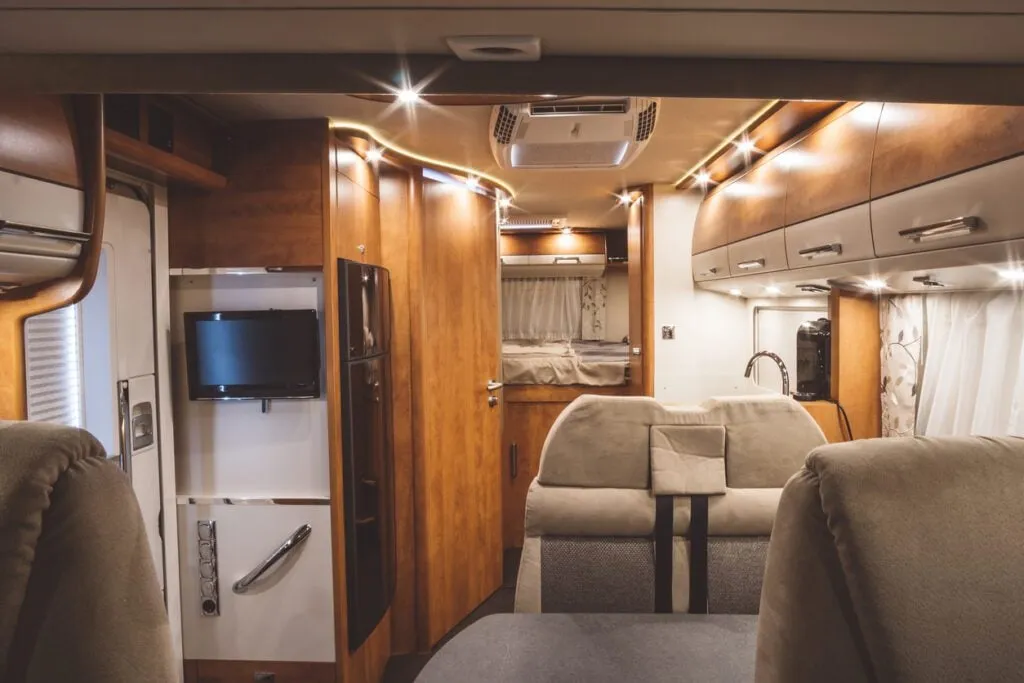 Living area in a Class C motorhome