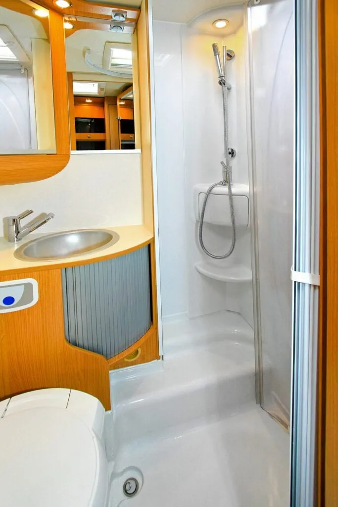 Bathroom in a Class B campervan