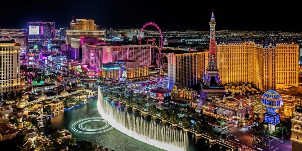 The famous Las Vegas Strip with the Bellagio Fountain