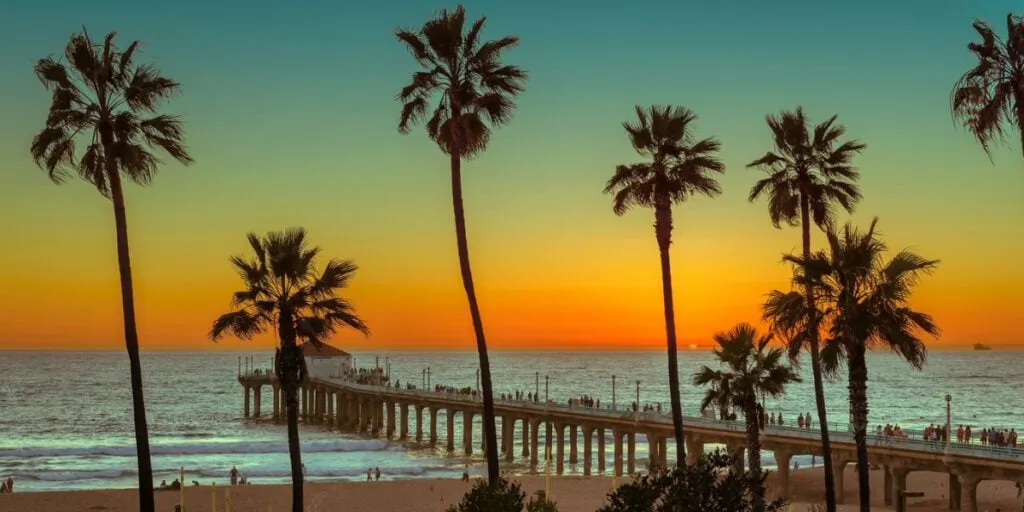 Sunset at Manhattan Beach and pier, Los Angeles